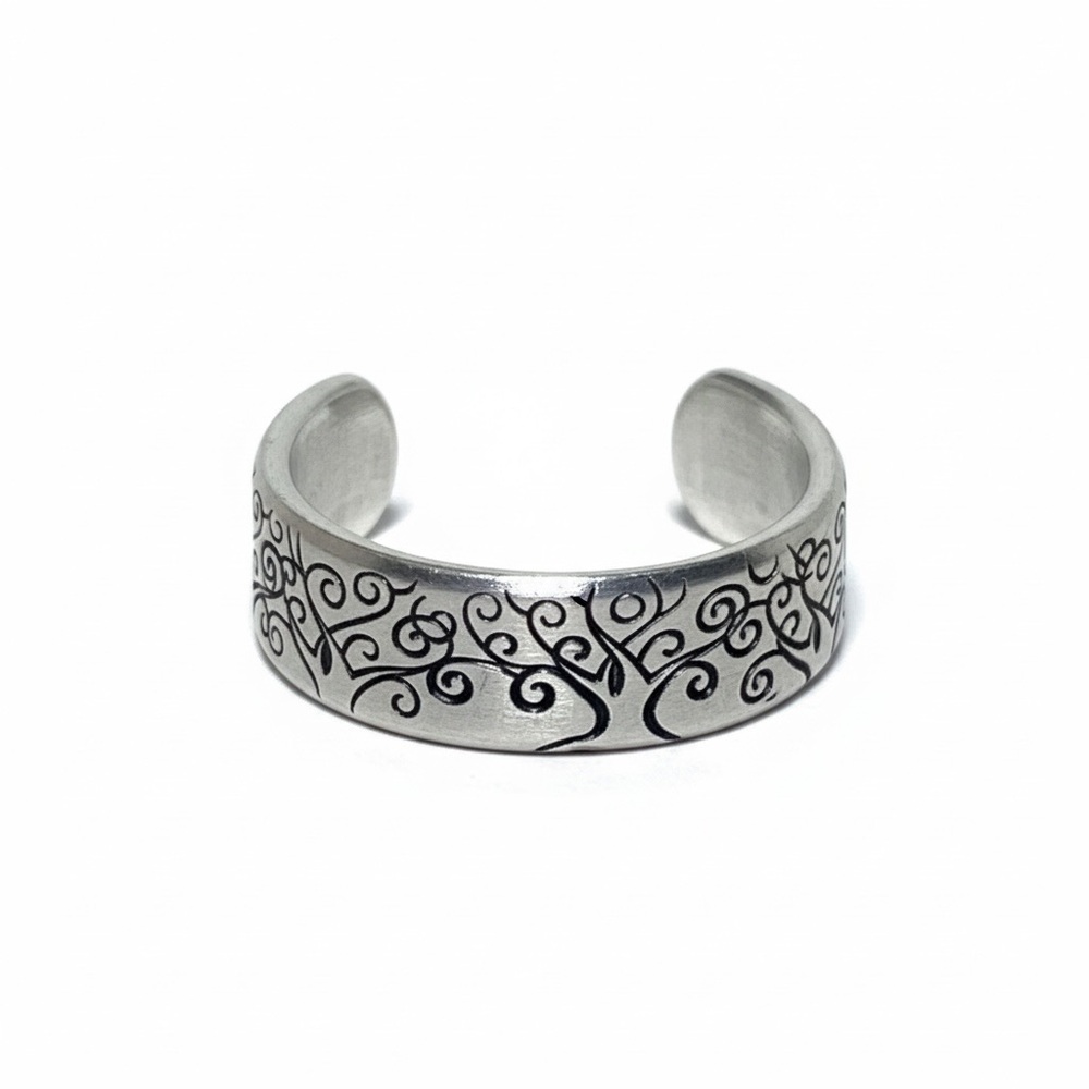 Handmade 7/8 stamped Tree of Life adjustable silver hypoallergenic cuff‎ ring